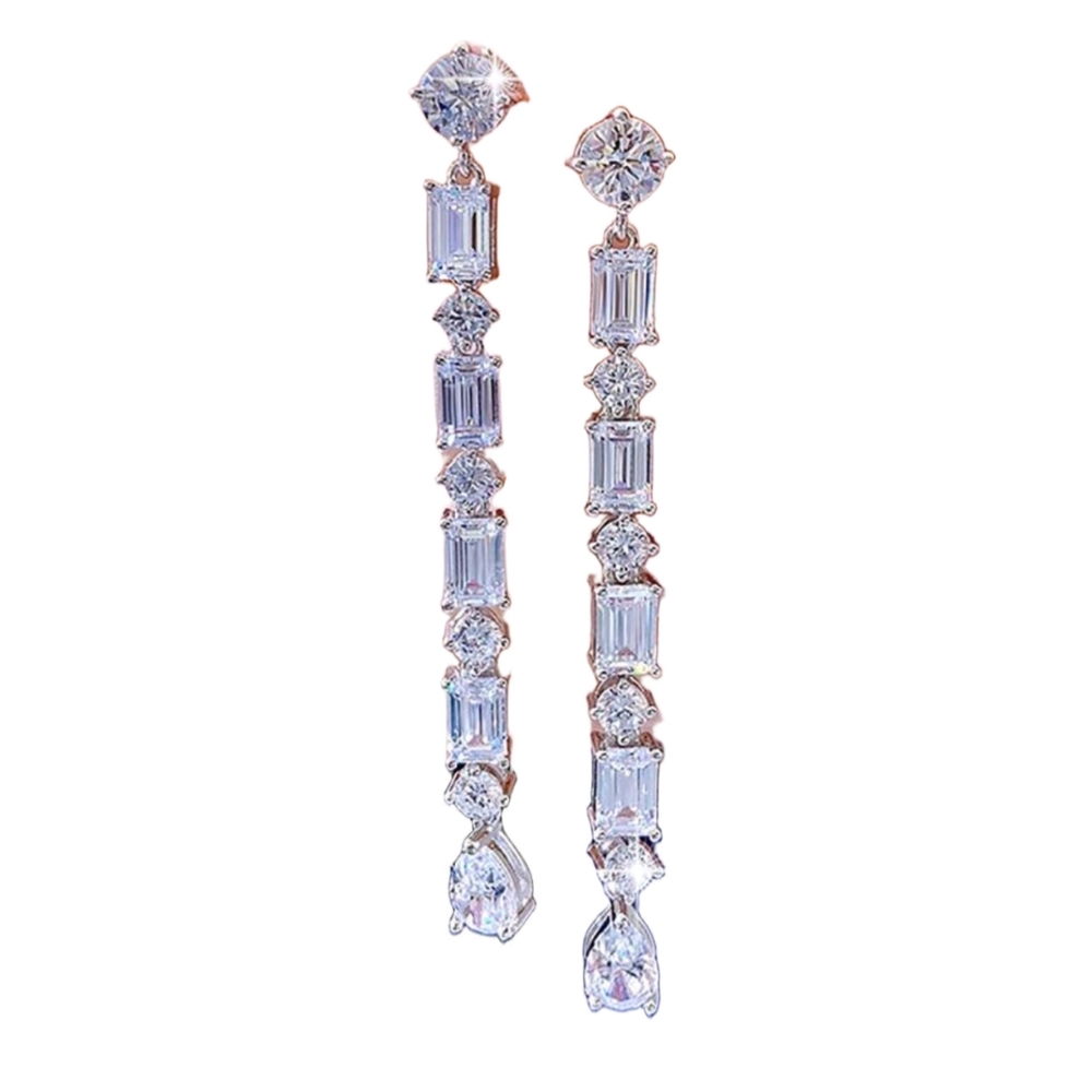 Elegant Silver & CZ Stone Drop Earrings